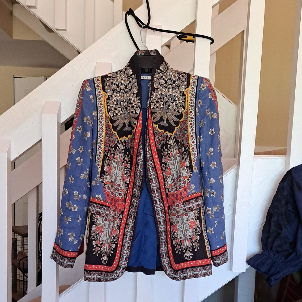 Alice +Olivia  Macey Palace Daffodil  Print Lined Blazer Sz 4  EUC